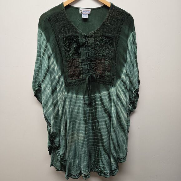 Just Cruising Tie Dye Ombre Tunic Dress "Free Size" Turquoise Embroidered Boho - Picture 10 of 10